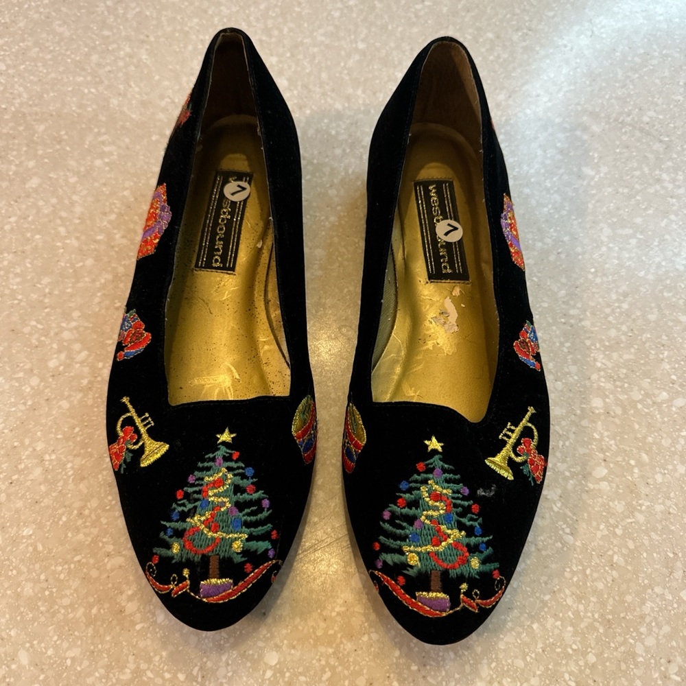 Westbound Black Flats with Festive Embroidery